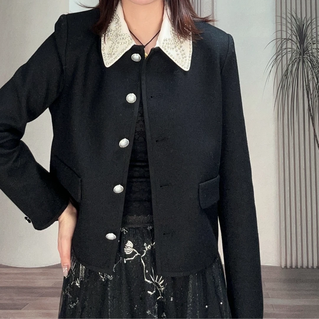 【品牌折扣】秋季女外套小香风气质小个子短款时尚黑色 446