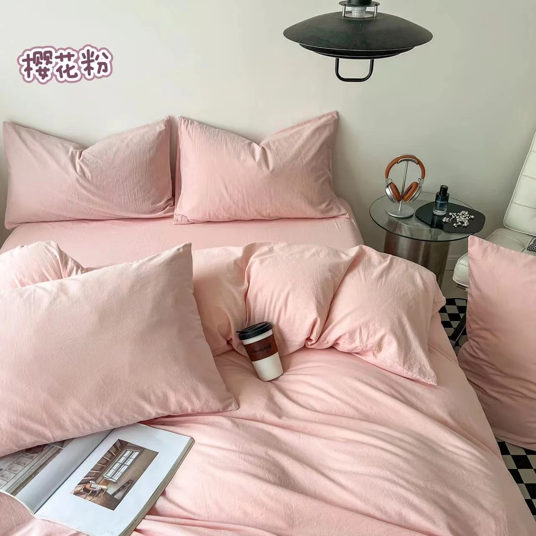 【纯色四件套】全棉色织水洗棉简约学生宿舍条纹纯色四件套小清新