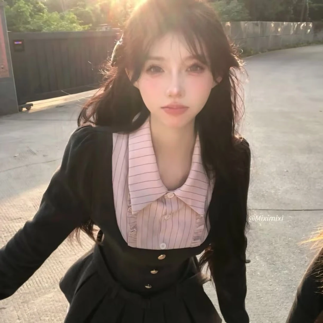 瑞茜·威瑟斯 失落乐园 秋季甜美学院风显瘦百褶长袖裙子