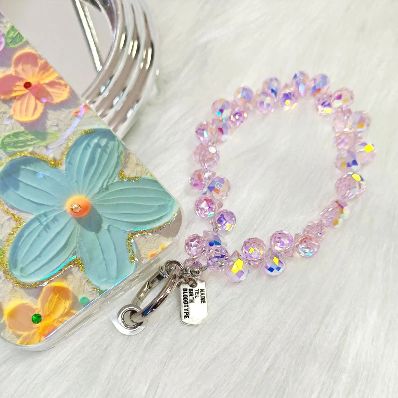 时尚高档水晶串珠子手链手机吊坠挂绳炫彩饰品防丢女链钥匙扣挂件