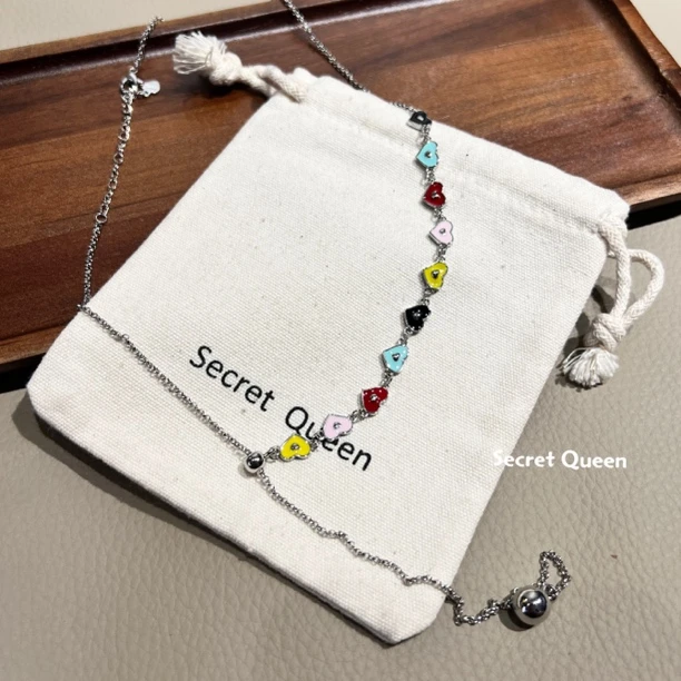 铜合金项链 小众设计彩色珐琅滴油爱心抽拉项链k053