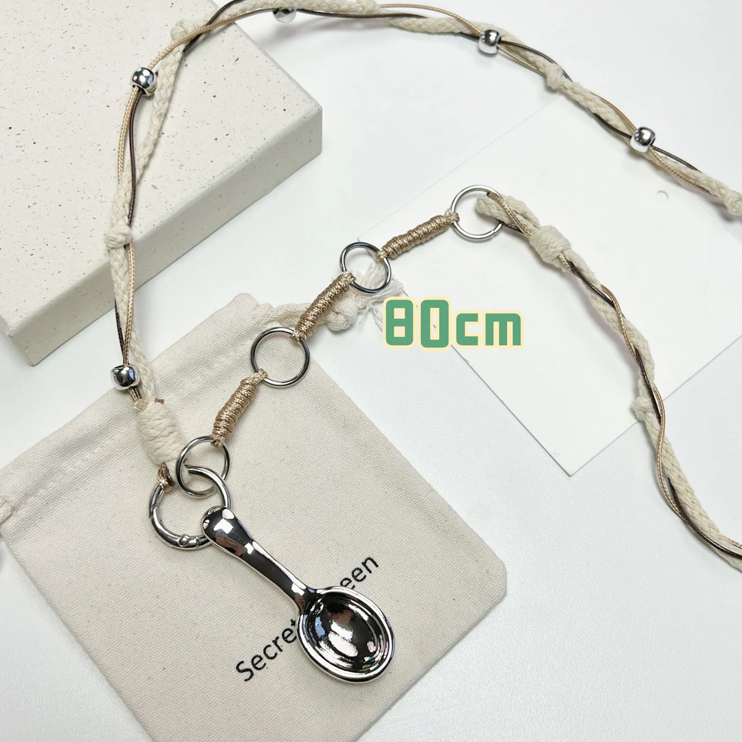 铜合金布艺项链 小众设计棣棣同款勺子编绳项链AE030