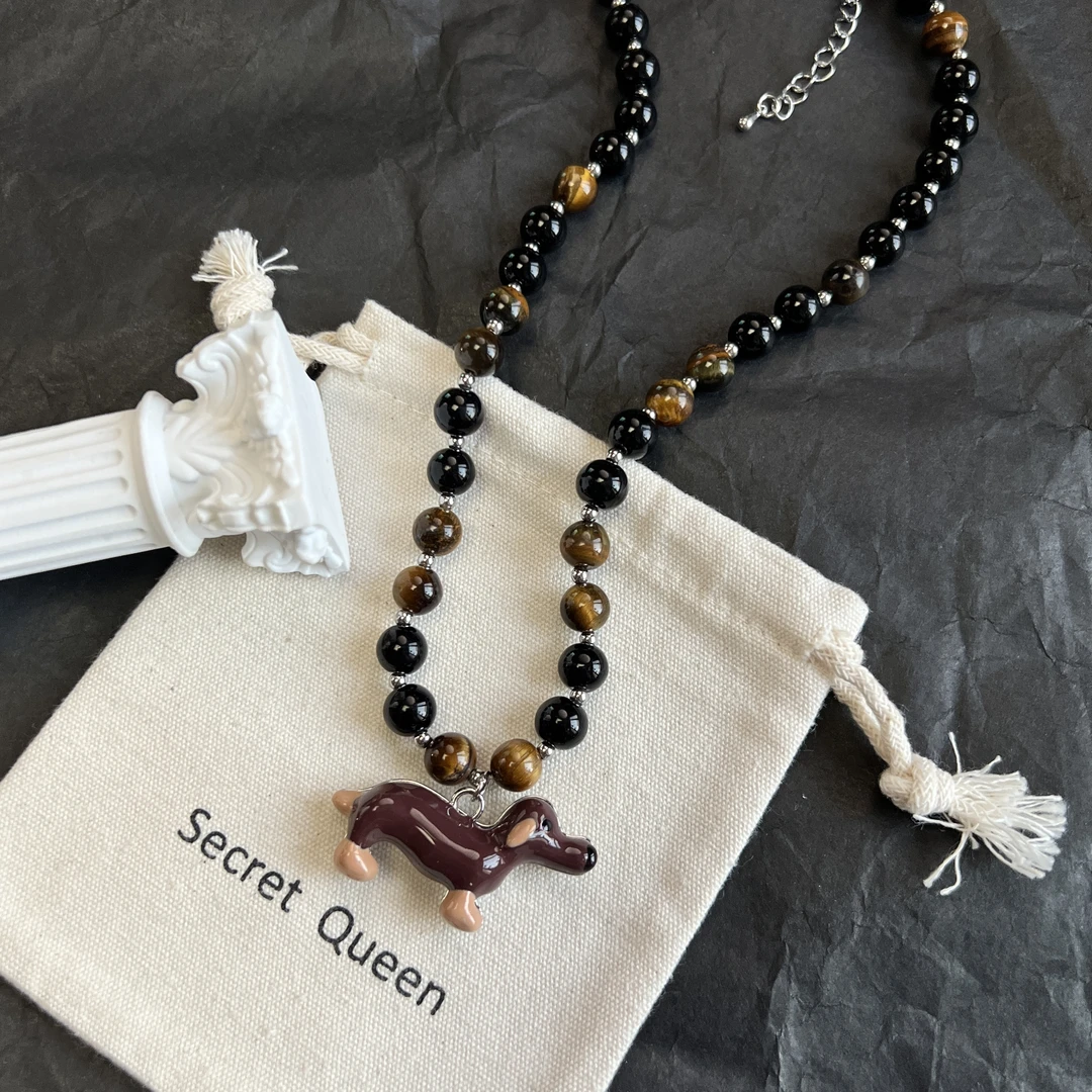 铜合金项链 小众设计腊肠狗串珠项链AE088