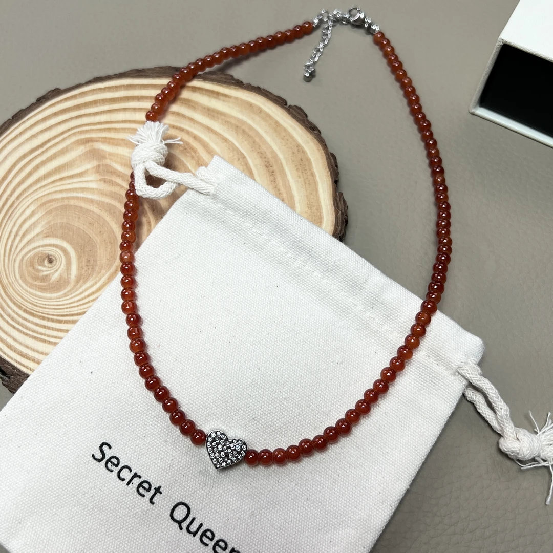 铜合金项链 小众设计红玛珠爱心满锆项链C071