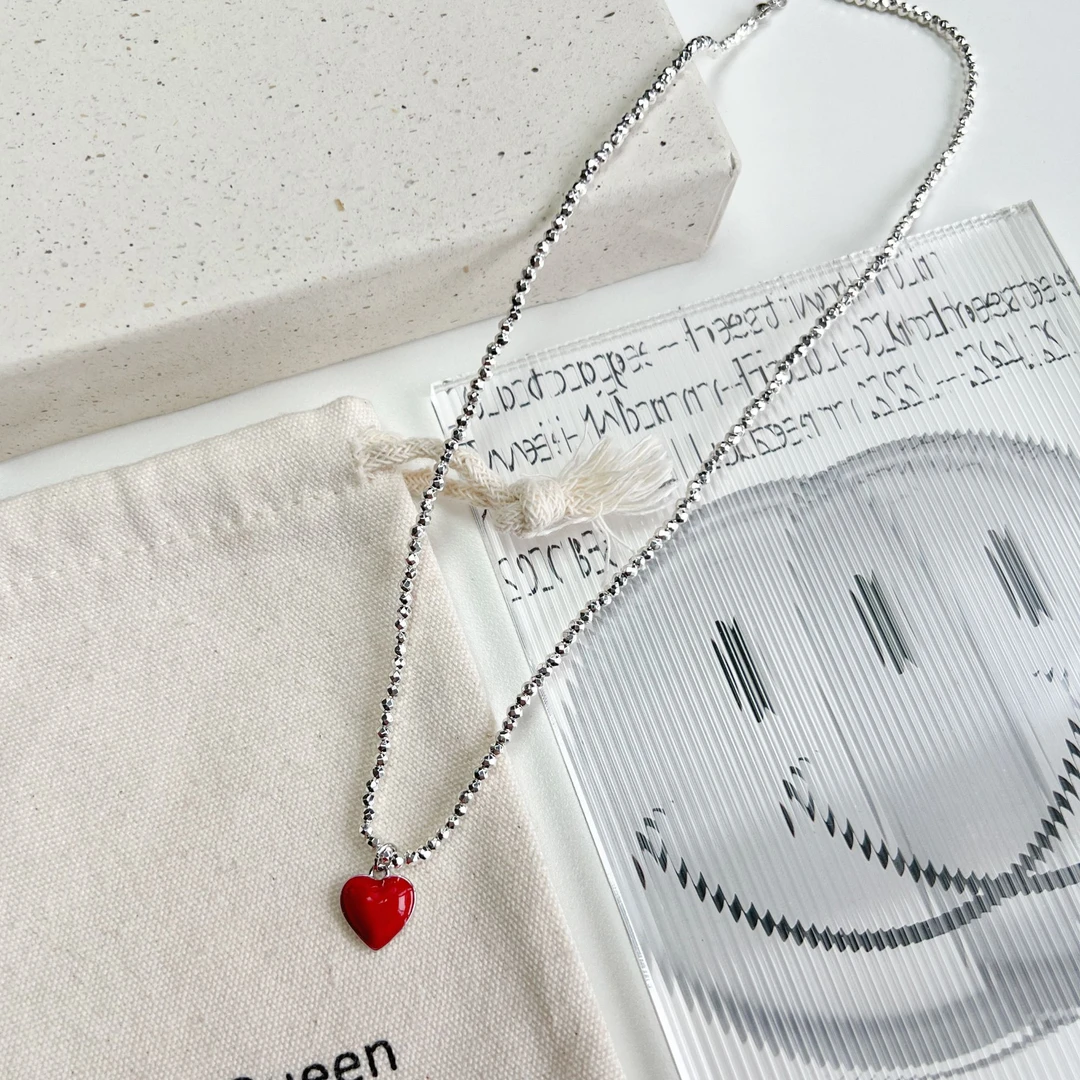 铜合金项链 小众设计碎石红爱心项链AE103