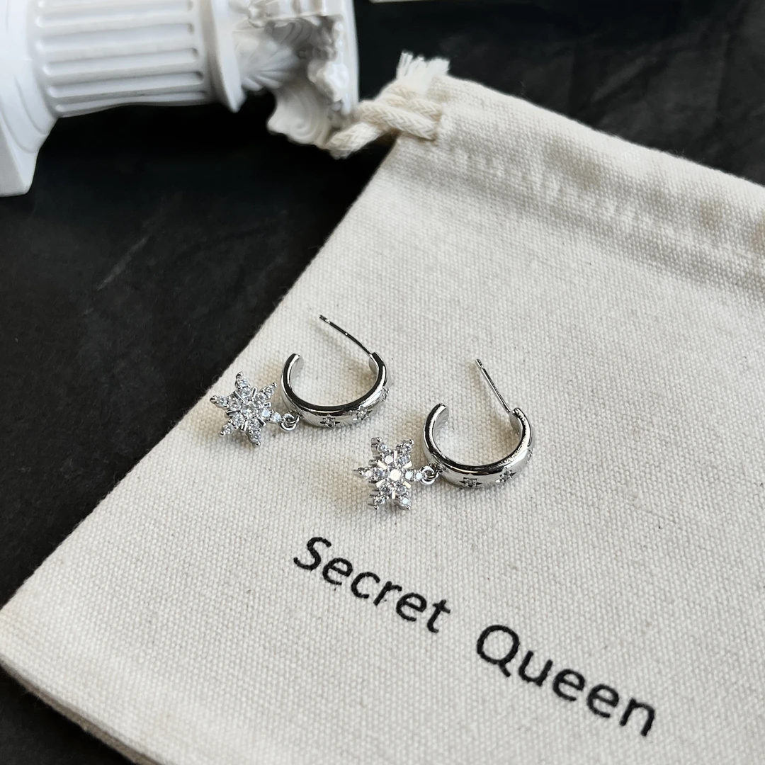 铜合金耳饰 小众设计微镶满锆雪花耳环AE010