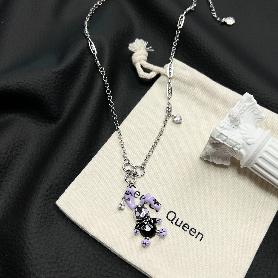 铜合金吊坠 小众设计紫色暴力兔立体土星吊坠项链AE039