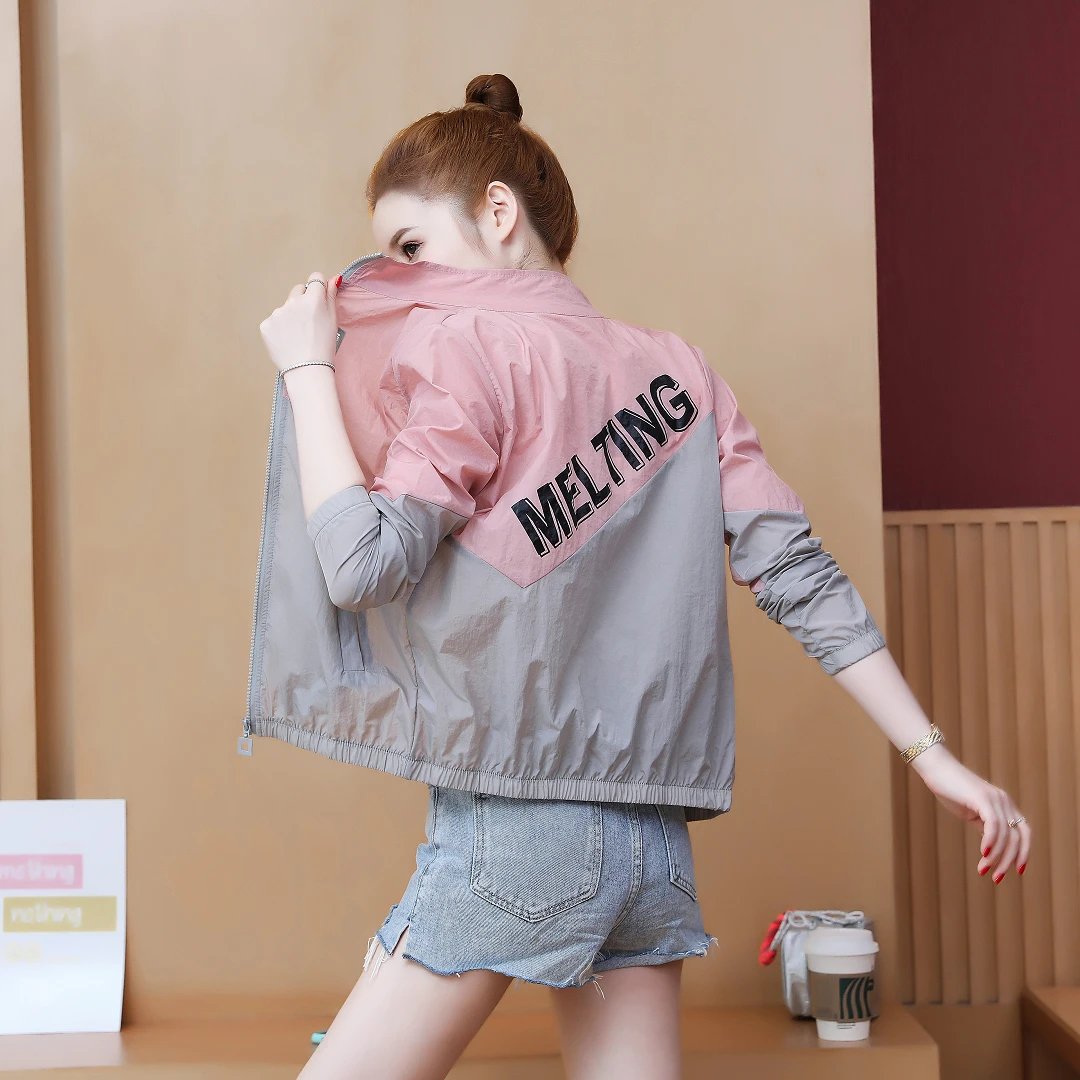防晒衣女2025春夏季户外风女印花薄款韩版短款外套棒球服防晒衣