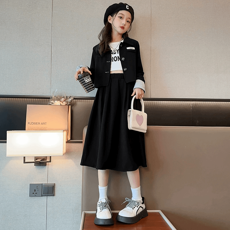女童套装裙子春款洋气儿童春秋装西装外套半身裙两件套中大童气质