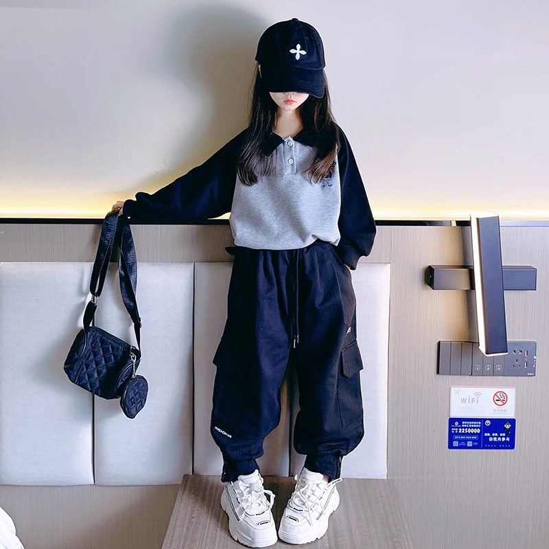 女童小熊卫衣工装裤套装春季新款洋气中大童潮流两件套儿童秋装潮