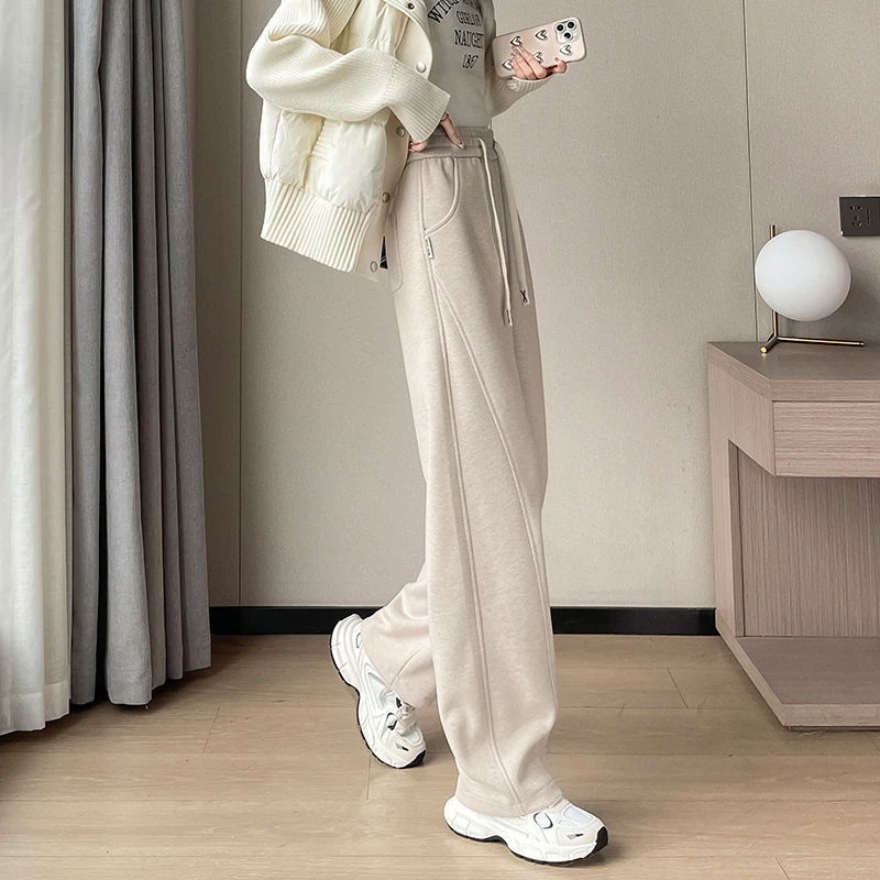 窄版加绒加厚阔腿裤子女秋冬季2025新款高腰垂感显瘦香蕉裤休闲裤