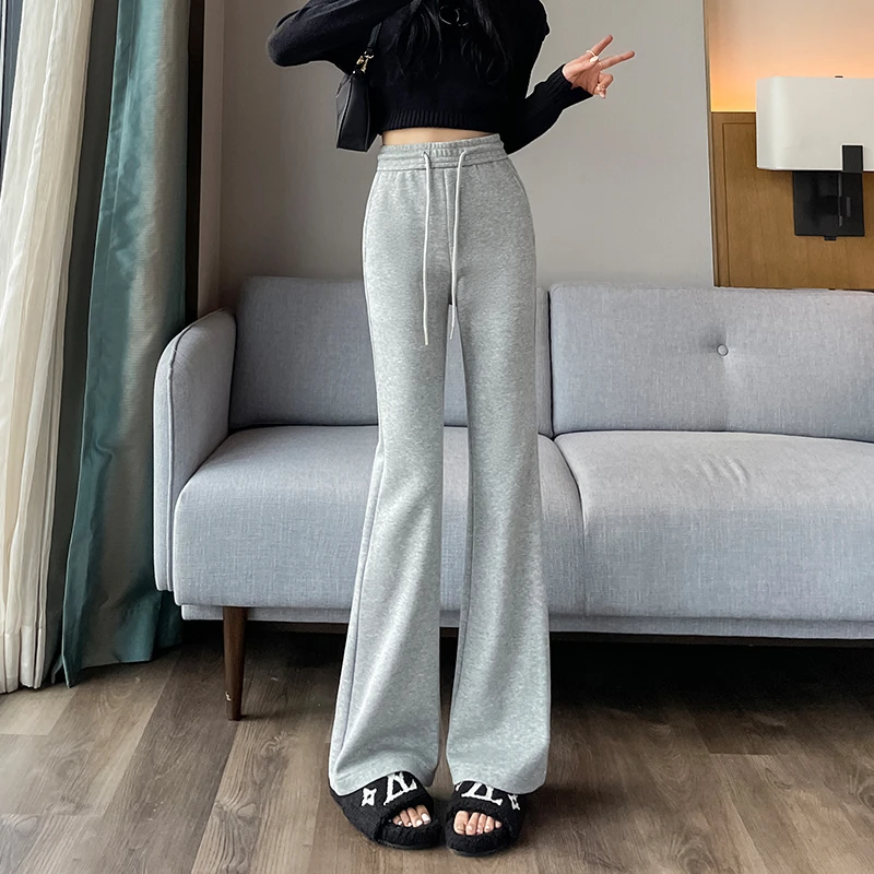 高腰微喇运动裤女加绒加厚喇叭裤子2025秋冬新款百搭显瘦休闲卫裤