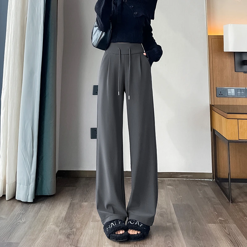 加绒加厚窄版西装阔腿裤子女秋冬季2025新款显瘦高腰垂坠感休闲裤