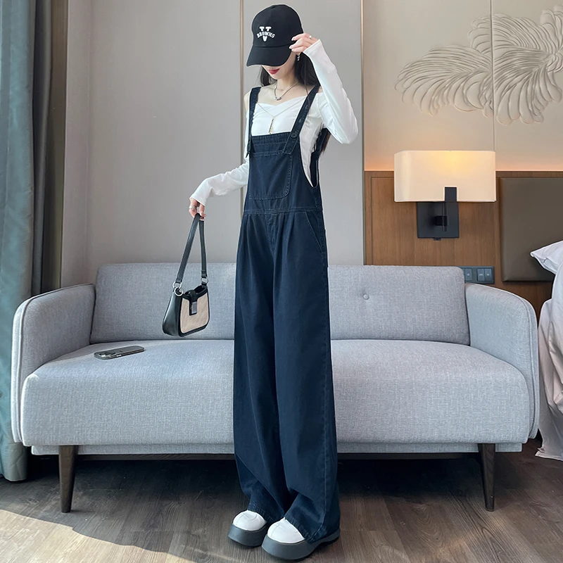 牛仔背带裤阔腿裤女长裤2025新款春秋季宽松休闲直筒显瘦减龄复古