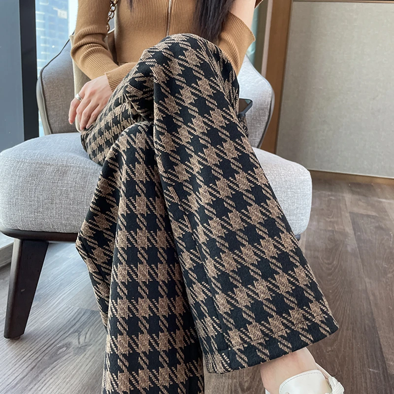 窄版毛呢阔腿裤女款爆款2025秋冬新款拖地裤高腰显瘦垂感宽松直筒