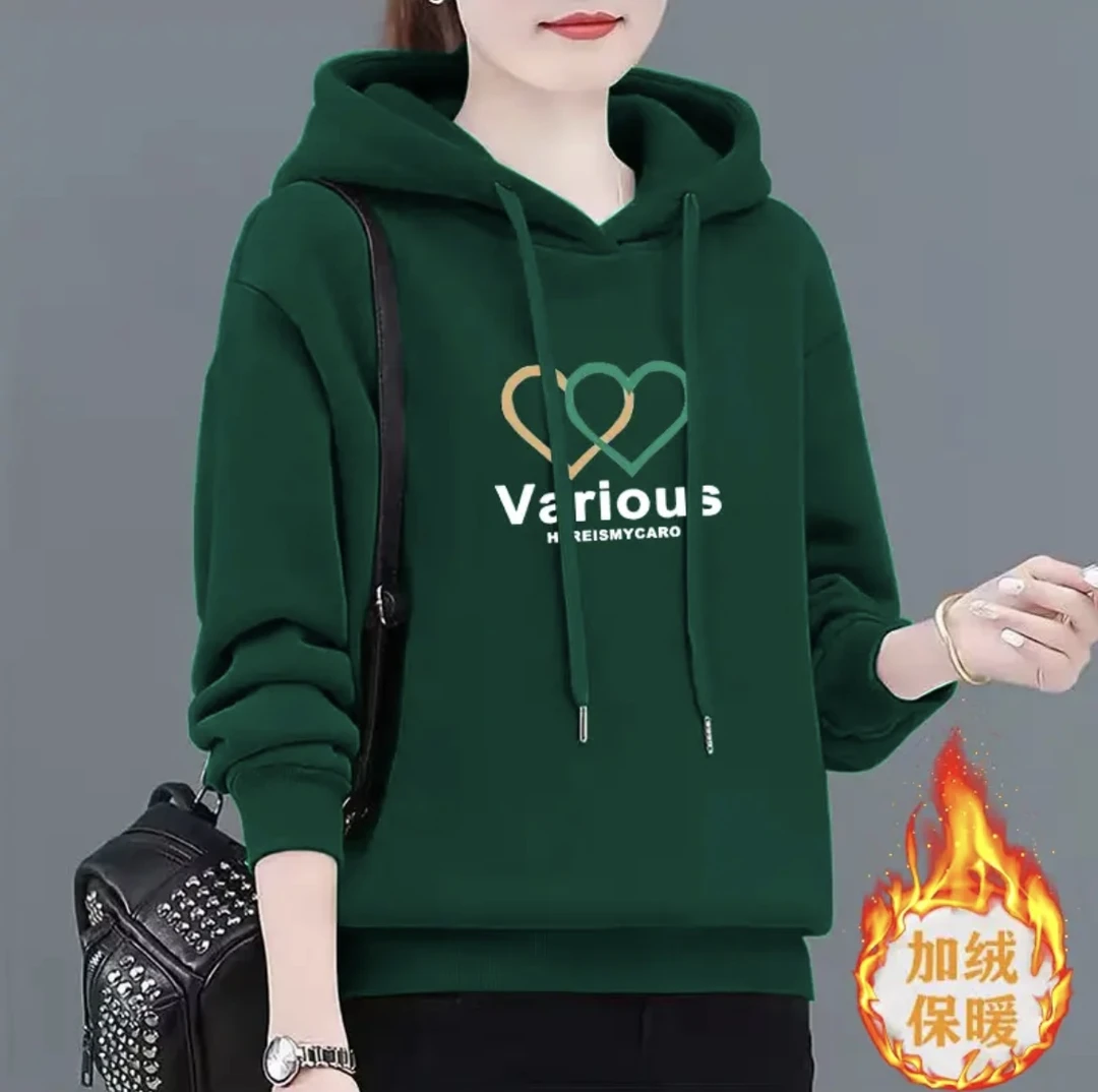 秋冬女士卫衣新款中年妈妈女装上衣加绒加厚洋气宽松连帽外套女