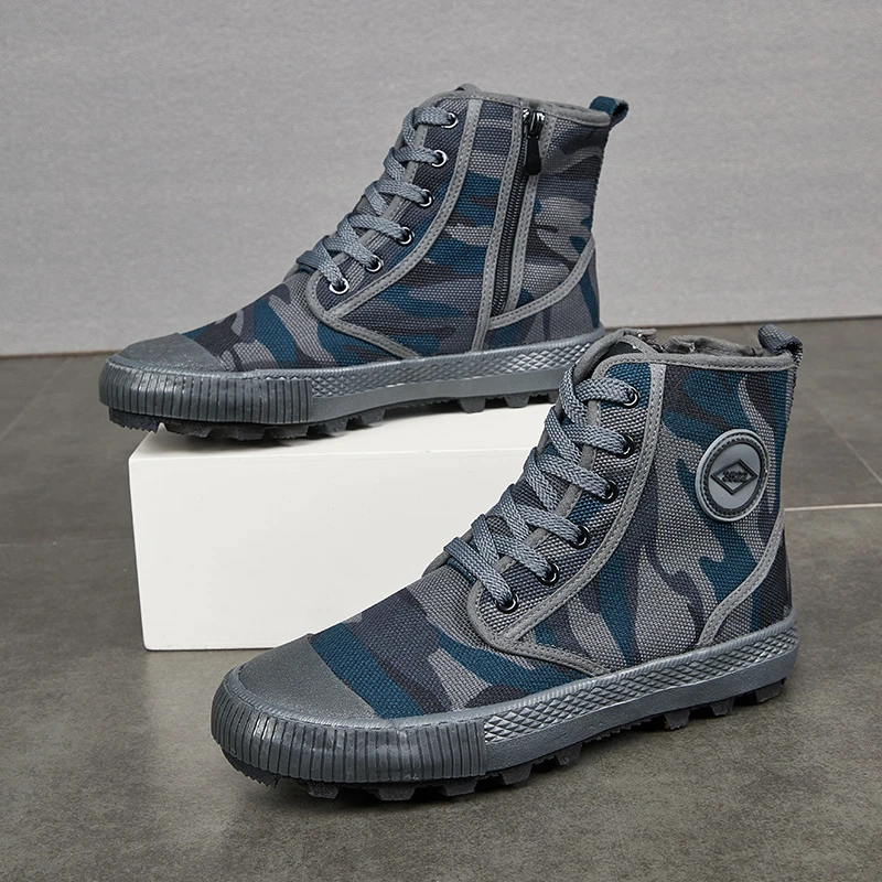 连舌款3522劳保鞋高帮春秋透气帆布胶鞋男工地干活防沙耐磨解放鞋