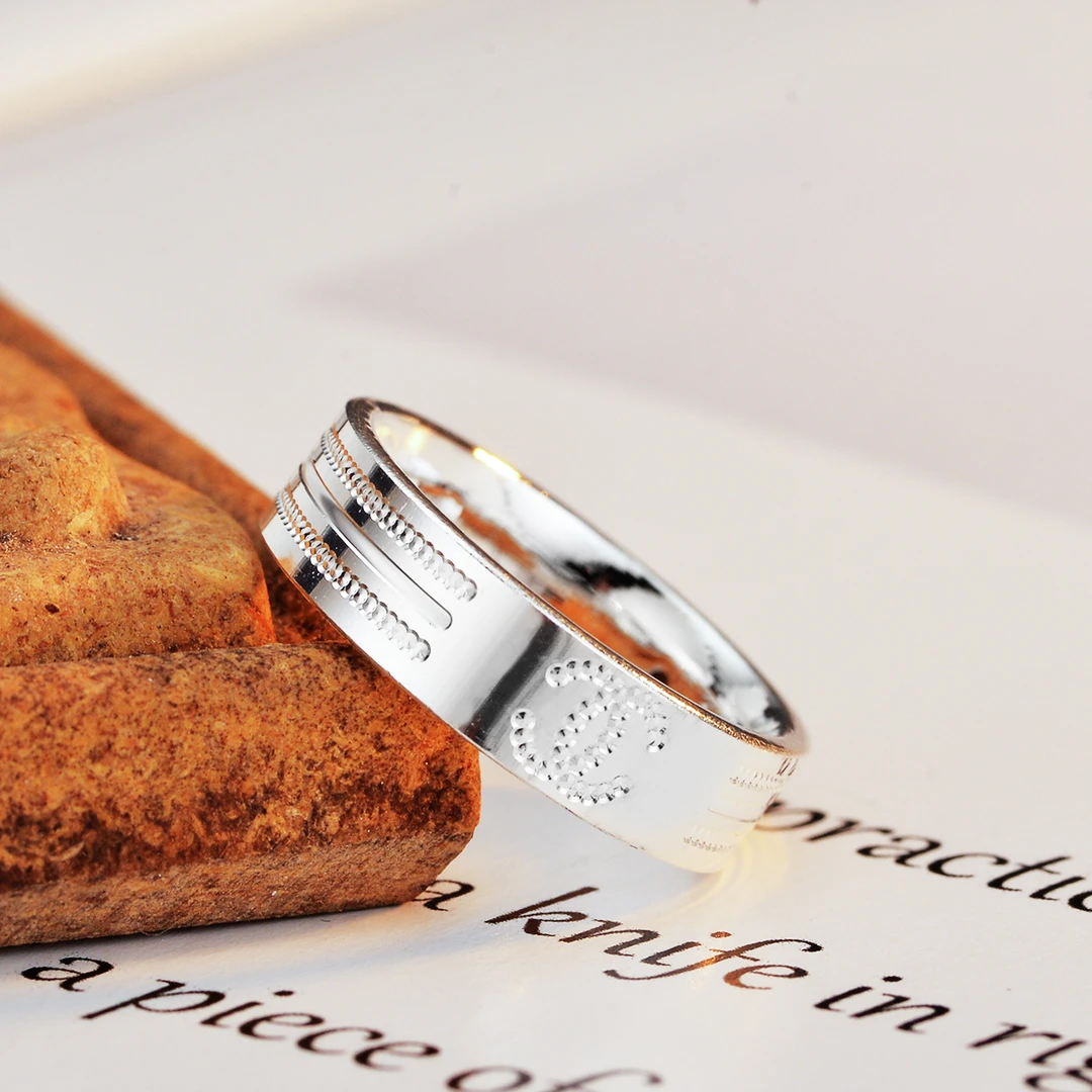 足银戒指 【钧德缘珠宝】999足银手工时尚情侣小众银戒刻字光面