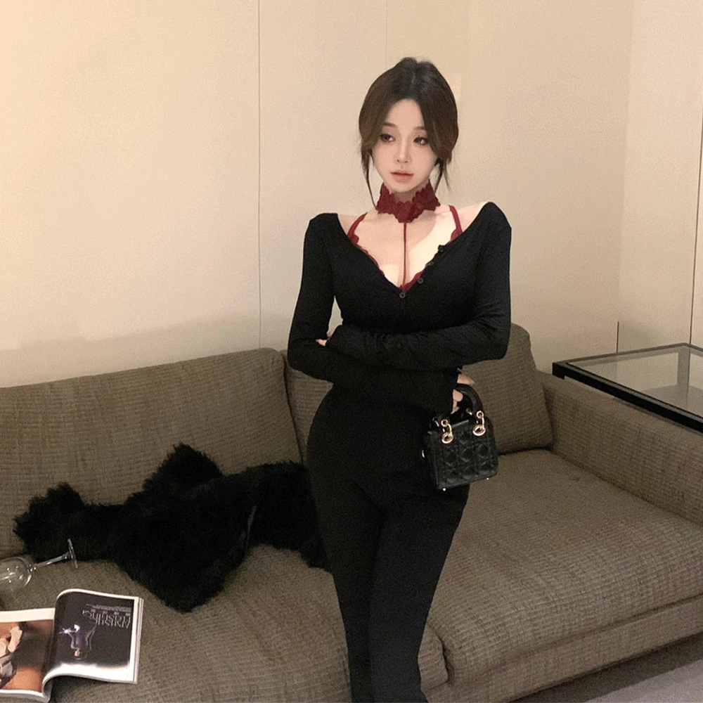 纯欲风性感春夏聚会专属设计感柔软打底衫女显瘦蕾丝挂脖内衣吊带