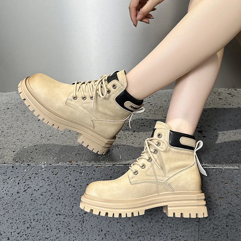 【醉蓬莱】5公分和7公分真皮牛皮百搭马丁靴女英伦网红小黄靴2550