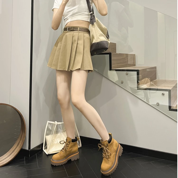 【南乡子】6CM和8CM厚底真皮牛皮马丁靴女夏季大黄靴短靴2278镂空