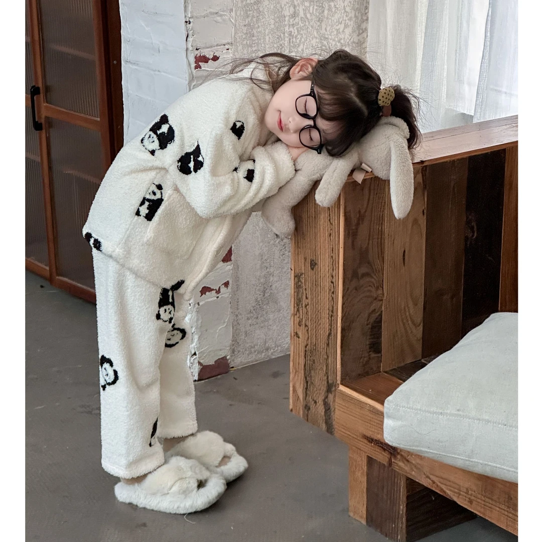 新年款亲子家居服 BoBoLong 秋冬加绒加厚居家亲子半边绒睡衣套装