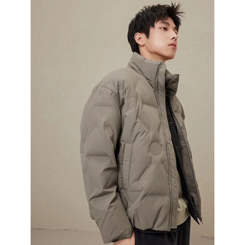 GXG男装 无缝压胶羽绒服休闲雅丹风压印立领保暖短款#G24DY24001