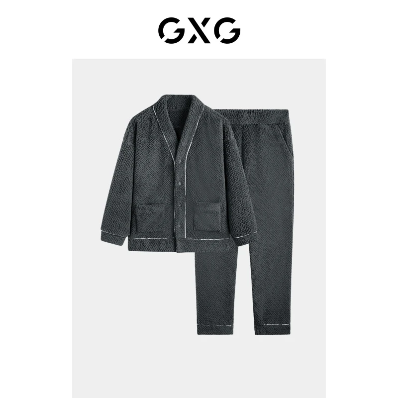 GXG男士冬季雪糕绒家居服男生加厚保暖情侣睡衣套装开衫23冬新款