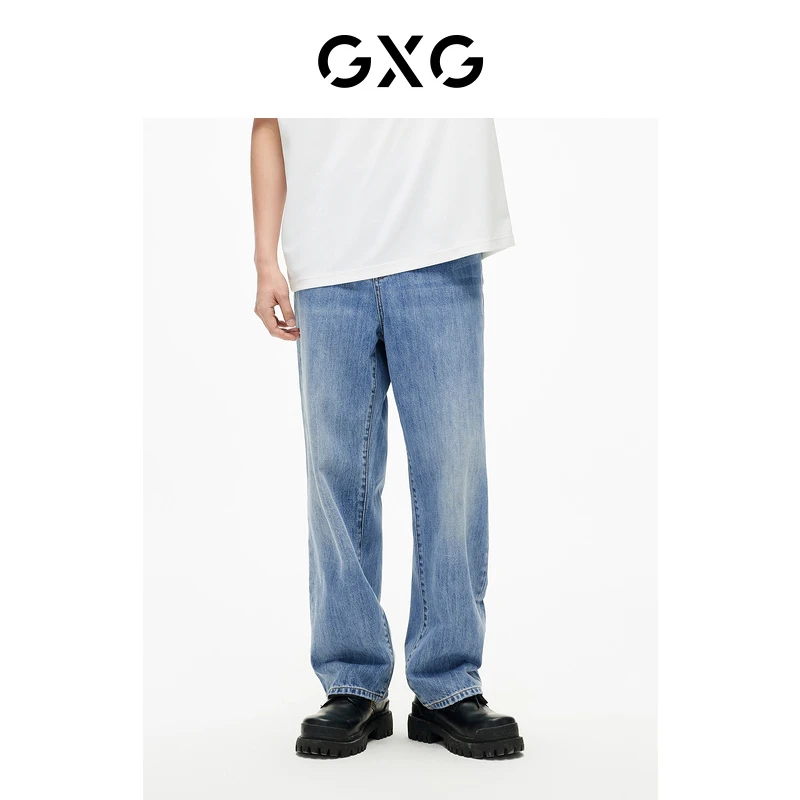 GXG男装 牛仔裤蓝宽松直筒夏季水洗蓝春夏复古#GED10515412