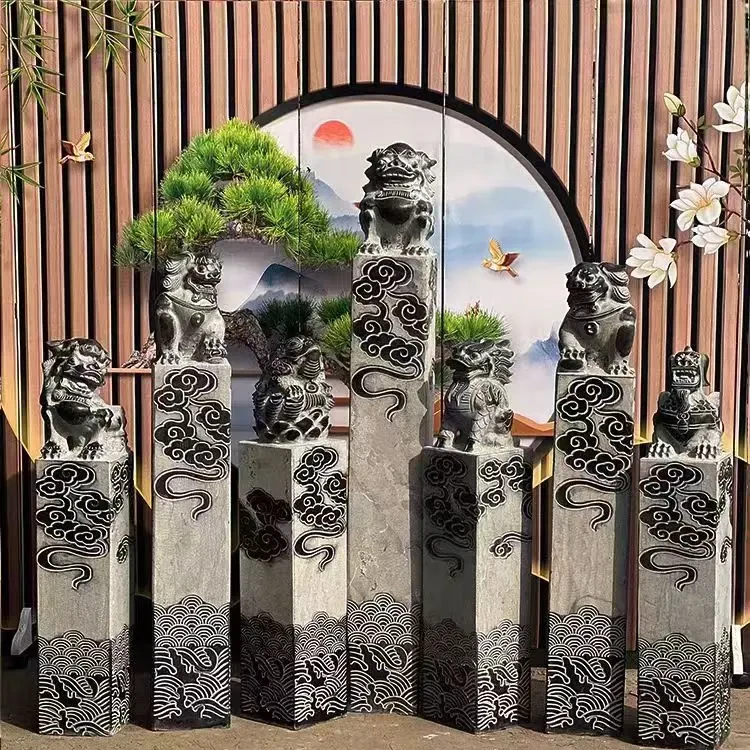 拴马桩石雕仿古天然青石狮子貔貅柱多种款式石雕摆件精美雕刻精美