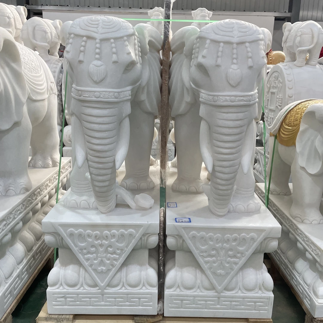 A➕级别汉白玉石雕白瓷大象摆件工艺品招财办公室玄关创意装饰品