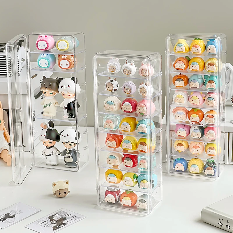 萌粒展示盒大容量展示架桌面带盖防尘透明亚克力分层小摆件收纳盒