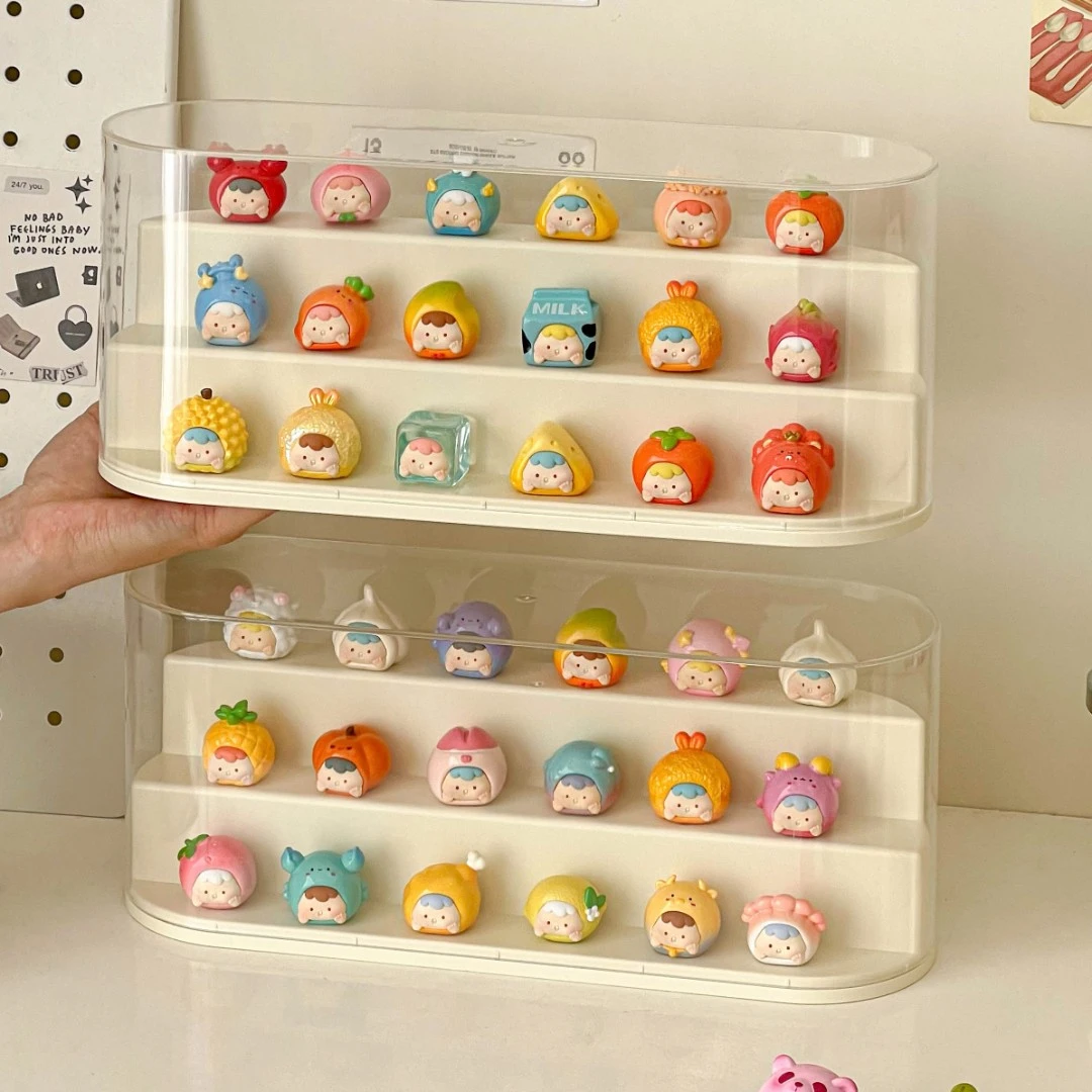 萌粒展示盒防尘透明大容量小摆件迷你手办立牌展示柜盲盒公仔收纳