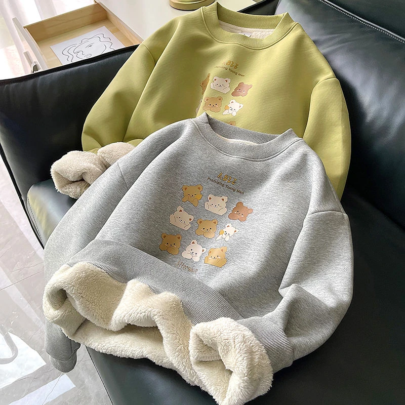 羊羔毛卫衣女童2023新款潮秋冬羊羔绒加绒加厚保暖套头外套特厚