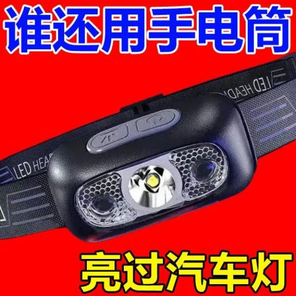 LED头灯超亮可充电头戴式强光感应特亮手电筒小型便携式夜钓鱼灯