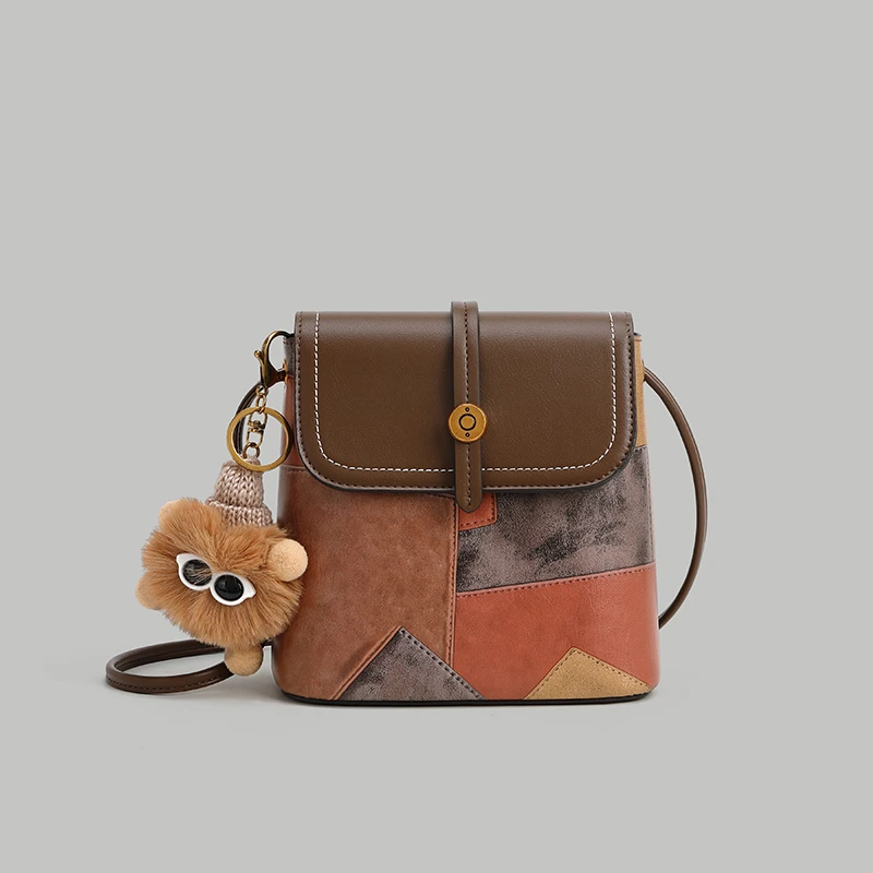 拼接不规则水桶包时尚单肩斜挎包-60009-12