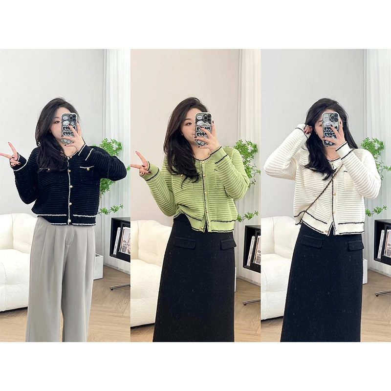 QC宣宣Liedu【蜜瓜奶霜】微胖大码女气质小香风百搭针织衫 ZY308J66