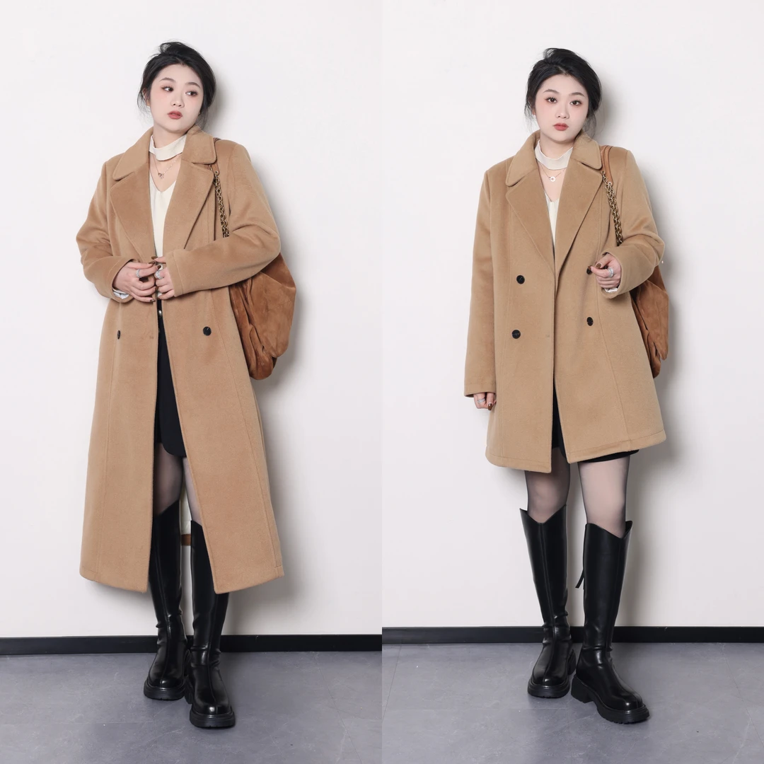 裂渡宣宣【曲奇布朗尼】微胖大码女冬季气质毛呢夹羽绒外套ZY311Q10