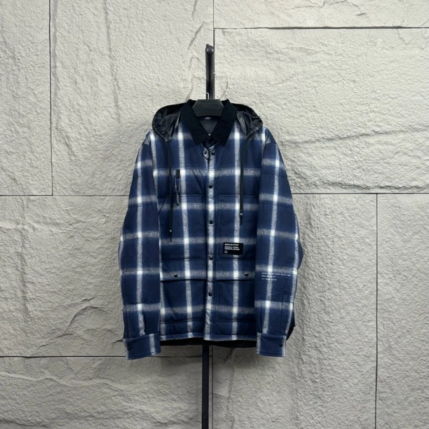 蒙口联名藤原浩蓝色格纹羽绒服/99新/4码