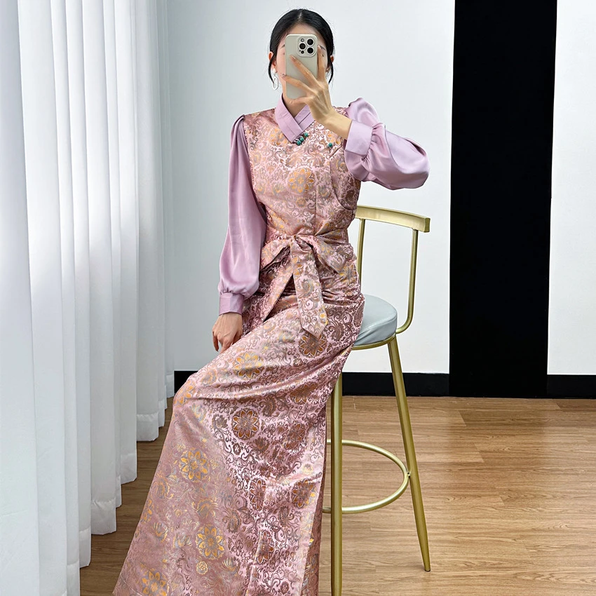 新款博拉西藏长裙女藏族传统服装时尚百搭藏式轻奢藏装女装藏袍