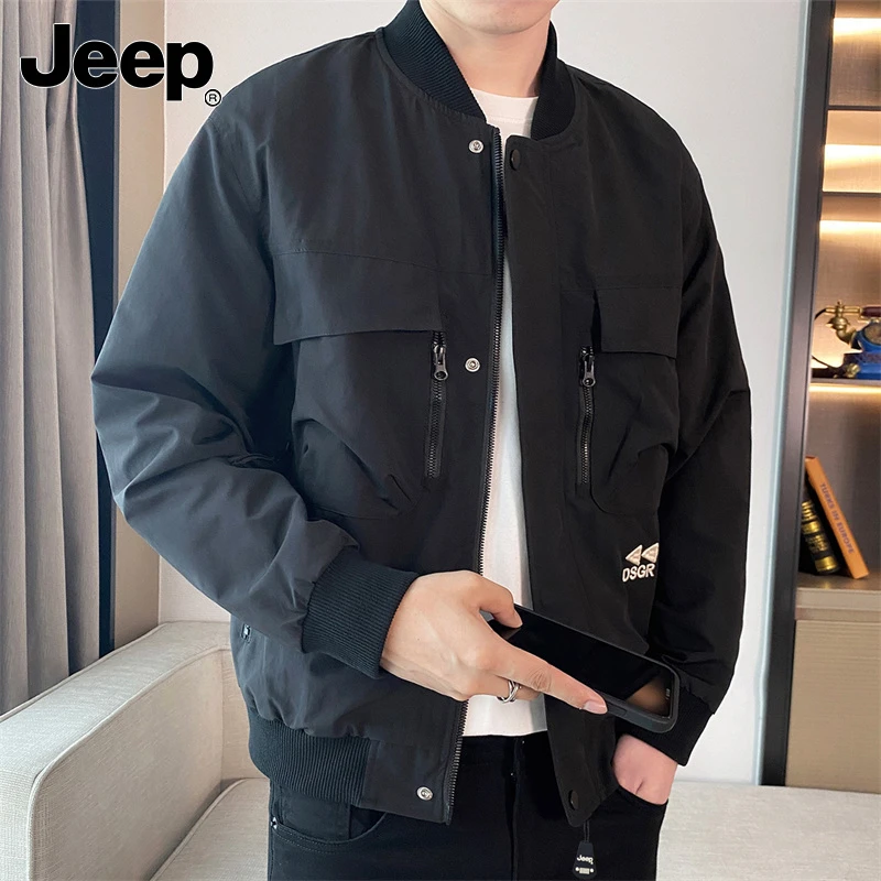 Jeep吉普男士夹克春秋季百搭宽松潮流新款韩版休闲外套多口袋纯色
