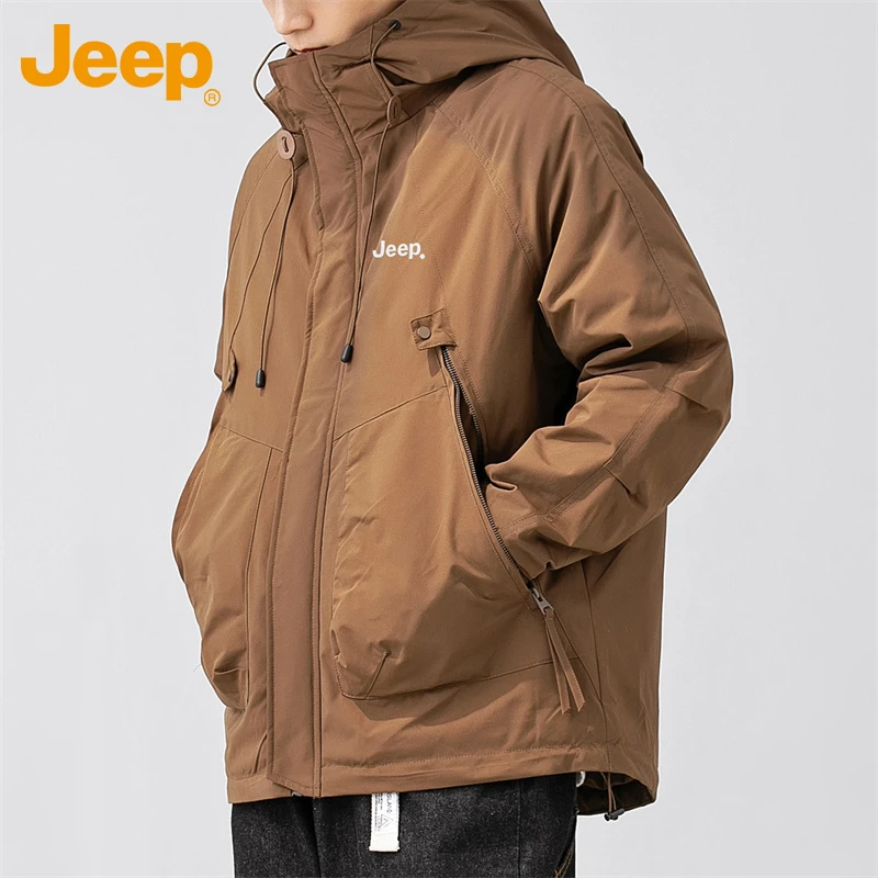 Jeep吉普男士棉衣冬季新款宽松加绒加厚连帽棉服美式机能外套男装