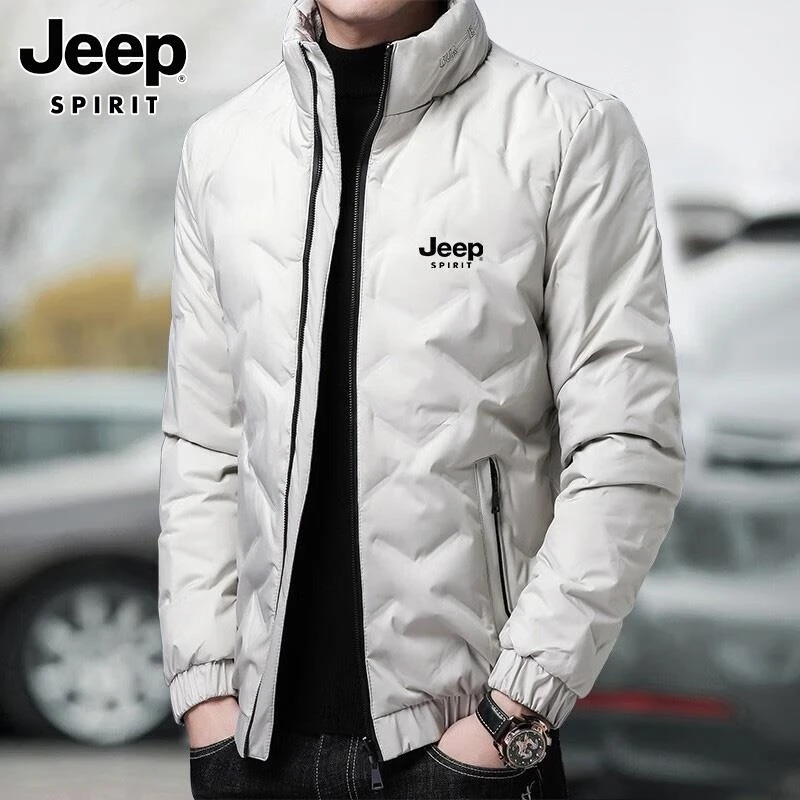 Jeep吉普双面穿羽绒服男士冬季立领白鸭绒保暖上衣潮牌羽绒衣男款