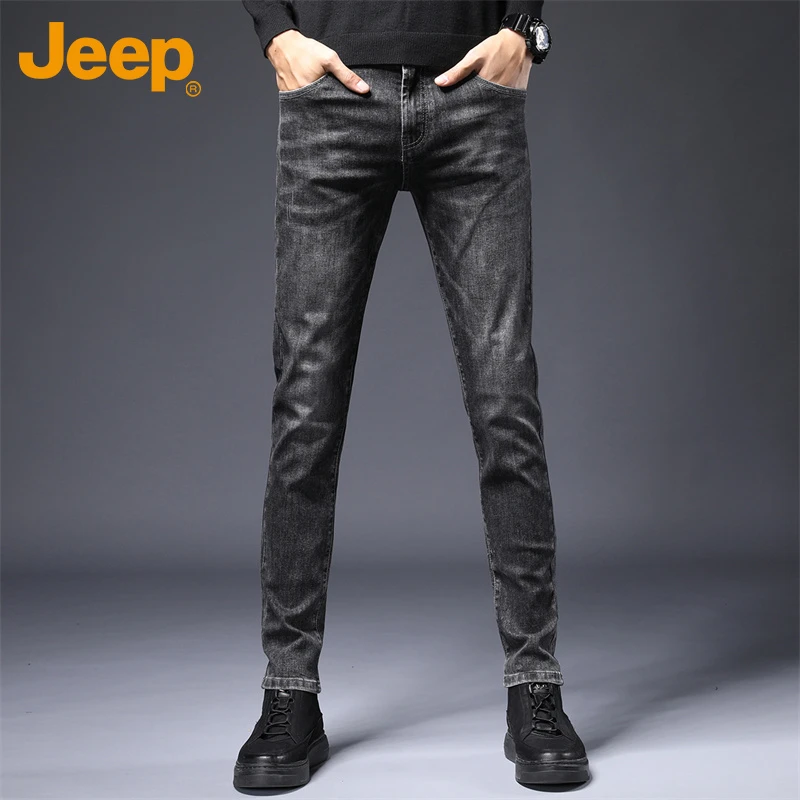 Jeep吉普男士牛仔裤直筒百搭休闲春秋新款修身透气复古韩版长裤子