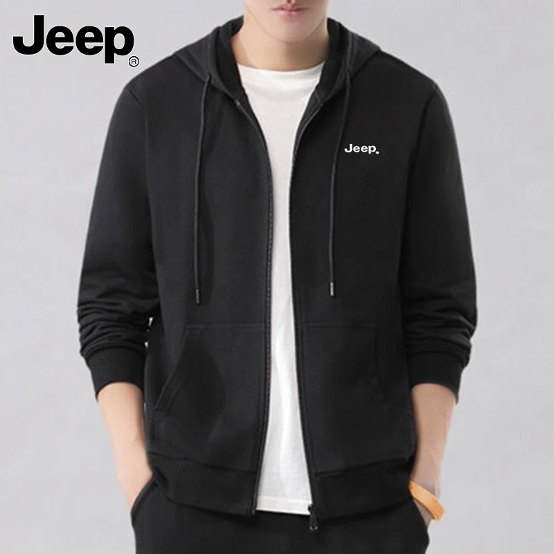 Jeep吉普男士开衫卫衣秋季新款百搭宽松潮流韩版休闲连帽青年外套