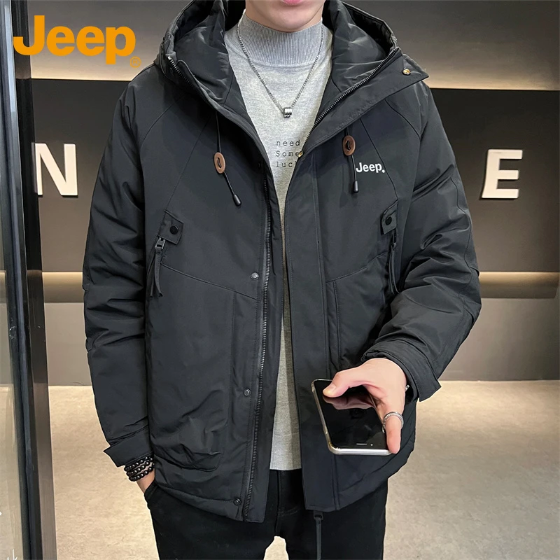 Jeep吉普男士夹克秋冬新款休闲连帽外套青年韩版潮流百搭宽松纯色
