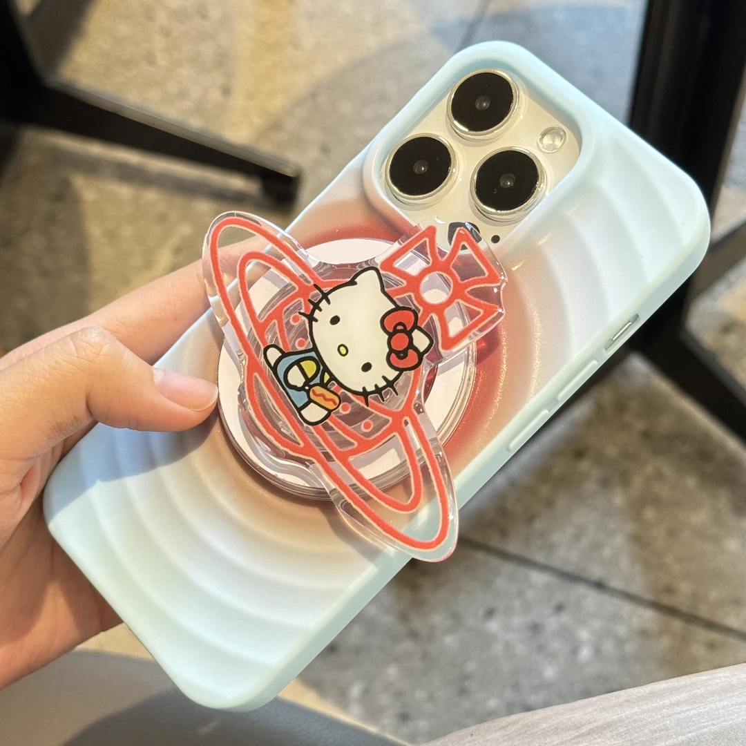 红色晕染星球凯蒂猫磁吸支架适用苹果15/14promax手机壳iPhone13