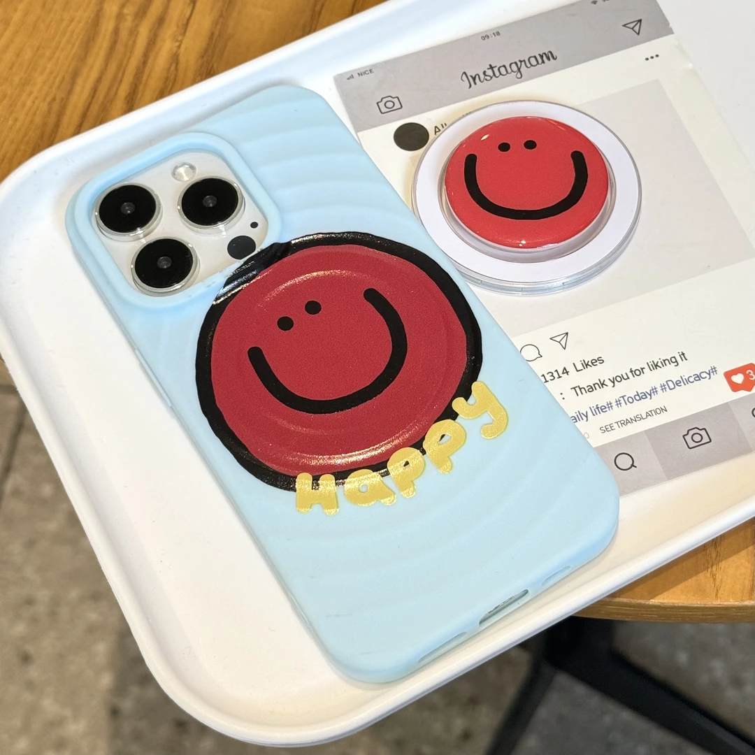 ins风简约笑脸磁吸支架适用苹果15/14promax手机壳iPhone13软