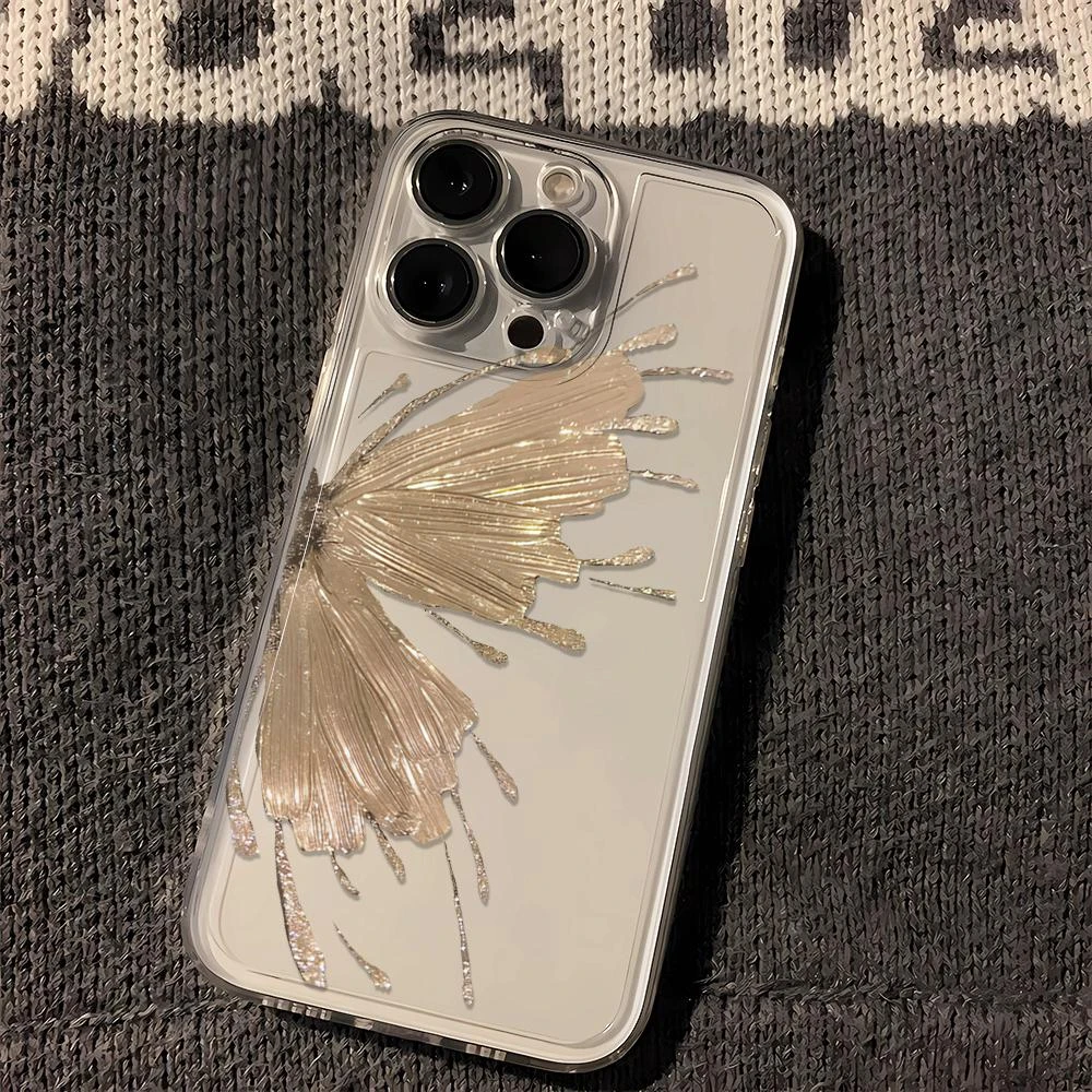 金粉蝴蝶苹果小米oppovivo华为适用iPhone12/13/14/15手机壳全包
