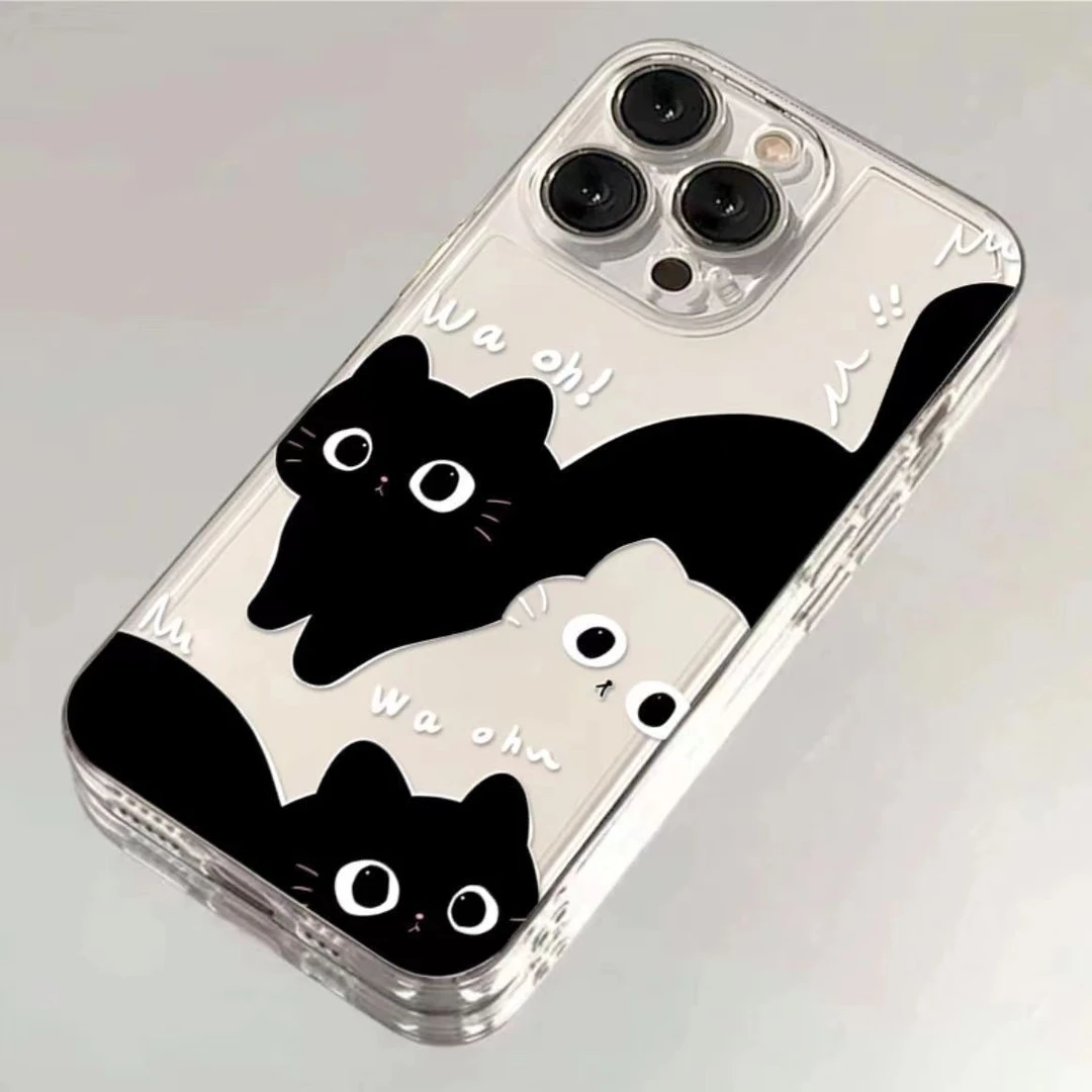 卡通白猫iPhone14/13苹果手机壳11/12pro小众透明x/xs全包软壳15